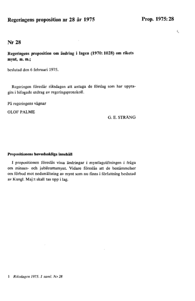 Omslaget till prop. 1975:28