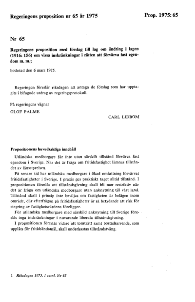 Omslaget till prop. 1975:65