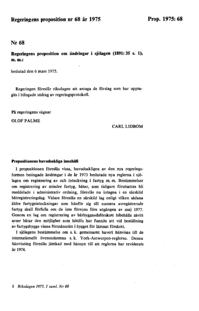 Omslaget till prop. 1975:68