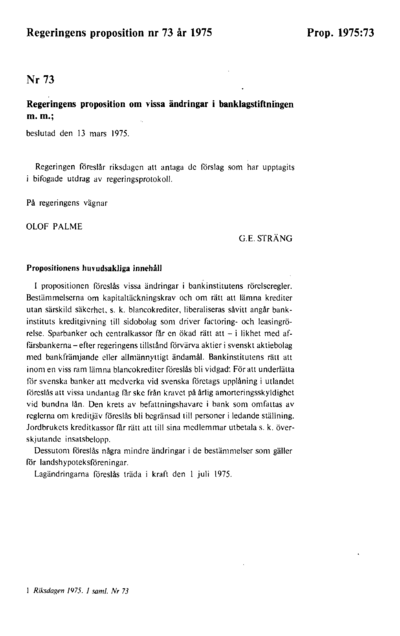 Omslaget till prop. 1975:73