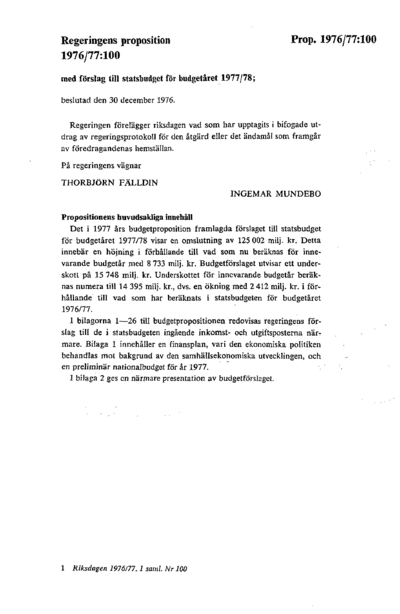 Omslaget till prop. 1976/77:100