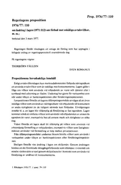 Omslaget till prop. 1976/77:110