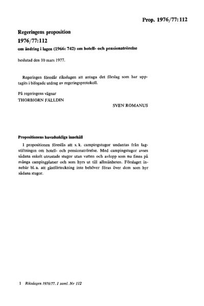 Omslaget till prop. 1976/77:112