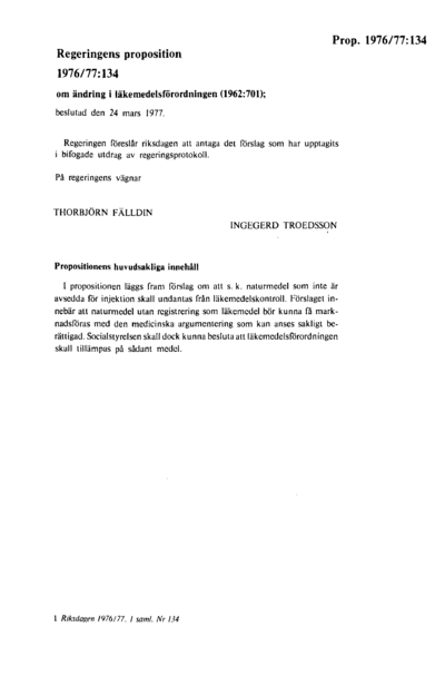 Omslaget till prop. 1976/77:134