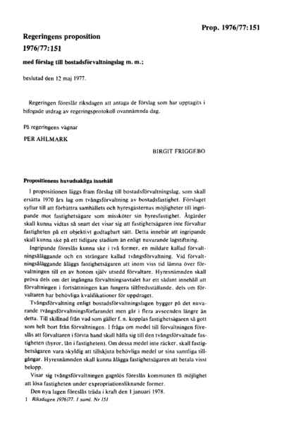 Omslaget till prop. 1976/77:151