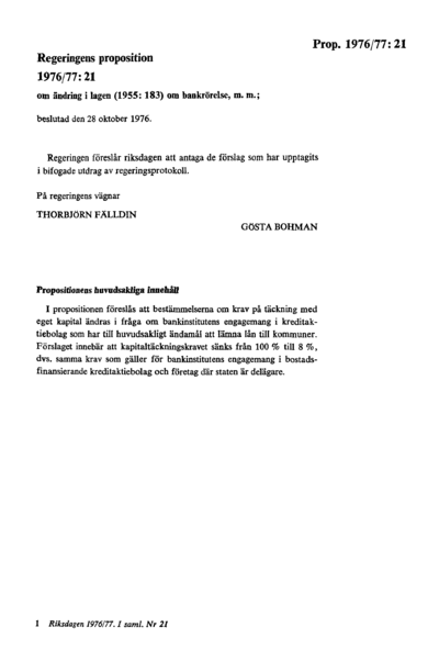 Omslaget till prop. 1976/77:21