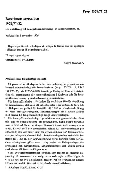 Omslaget till prop. 1976/77:22