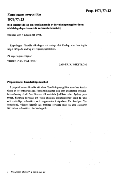 Omslaget till prop. 1976/77:23