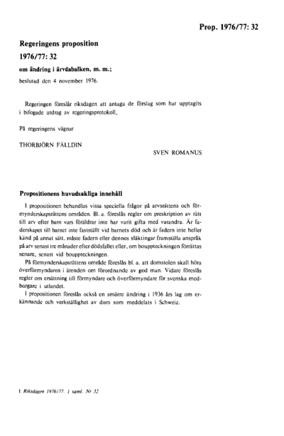 Omslaget till prop. 1976/77:32