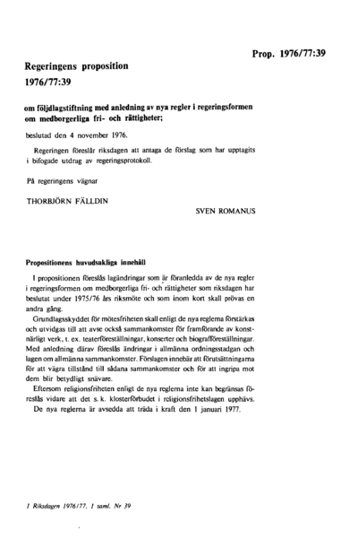Omslaget till prop. 1976/77:39