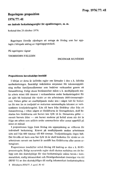 Omslaget till prop. 1976/77:41