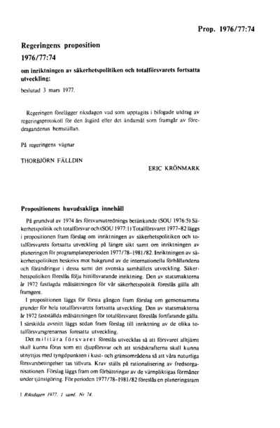 Omslaget till prop. 1976/77:74