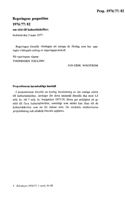 Omslaget till prop. 1976/77:82
