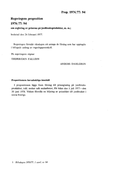 Omslaget till prop. 1976/77:94