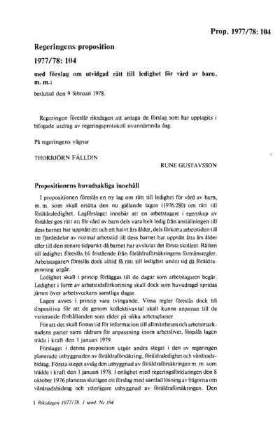 Omslaget till prop. 1977/78:104