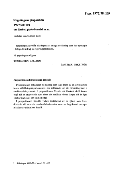Omslaget till prop. 1977/78:109
