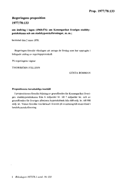 Omslaget till prop. 1977/78:133