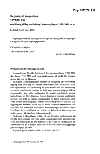 Omslaget till prop. 1977/78:138