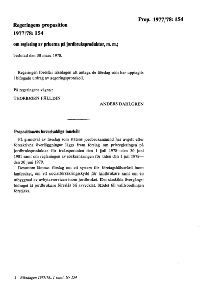 Omslaget till prop. 1977/78:154