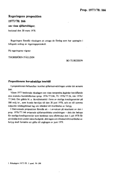 Omslaget till prop. 1977/78:166