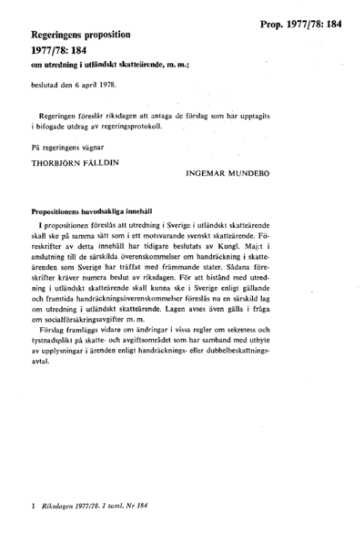 Omslaget till prop. 1977/78:184