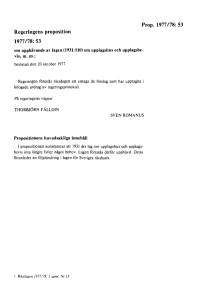 Omslaget till prop. 1977/78:53