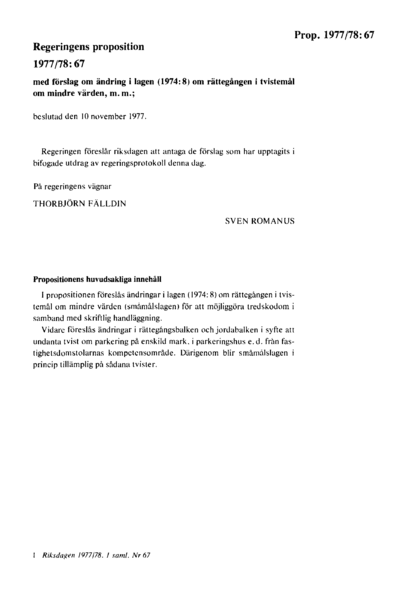 Omslaget till prop. 1977/78:67
