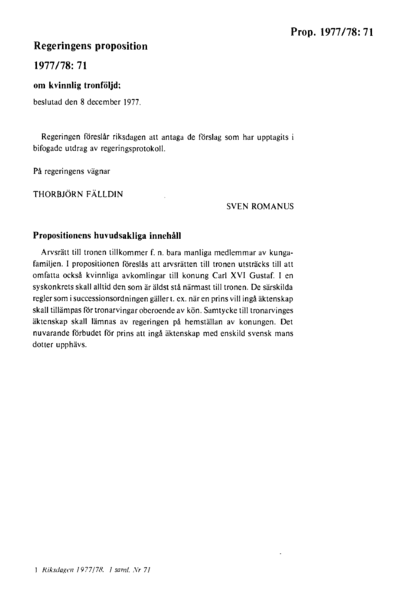 Omslaget till prop. 1977/78:71