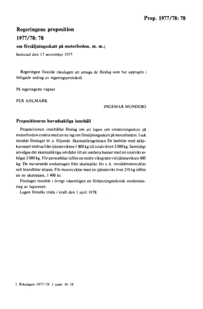 Omslaget till prop. 1977/78:78