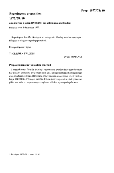 Omslaget till prop. 1977/78:80