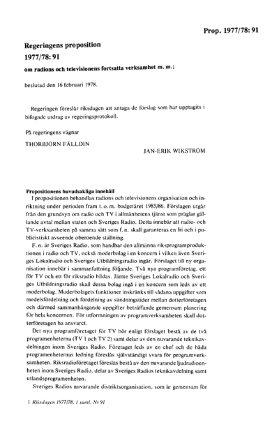 Omslaget till prop. 1977/78:91