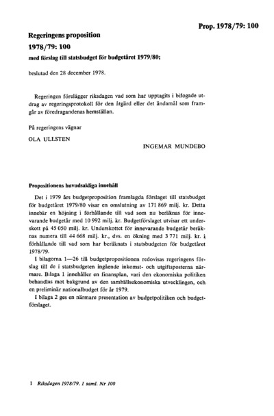Omslaget till prop. 1978/79:100