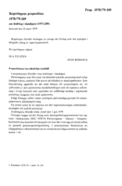 Omslaget till prop. 1978/79:109