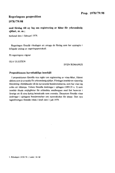 Omslaget till prop. 1978/79:98