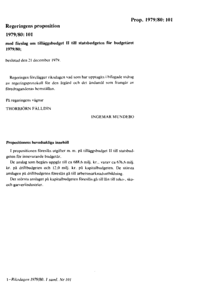 Omslaget till prop. 1979/80:101