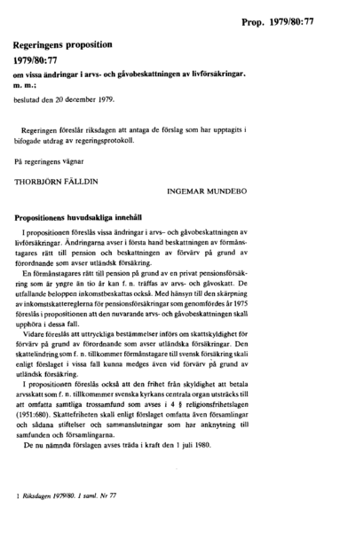 Omslaget till prop. 1979/80:77