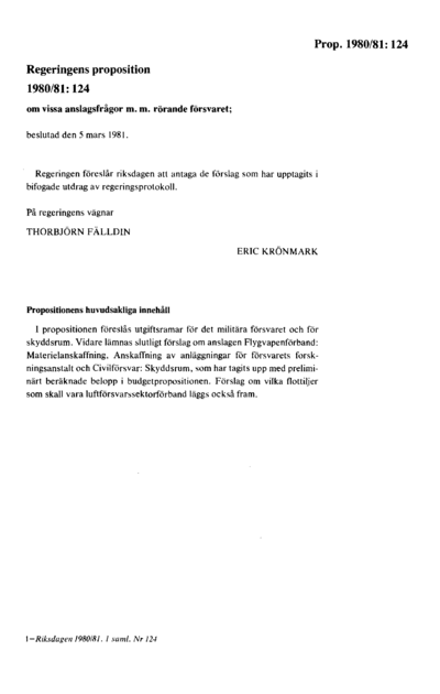 Omslaget till prop. 1980/81:124