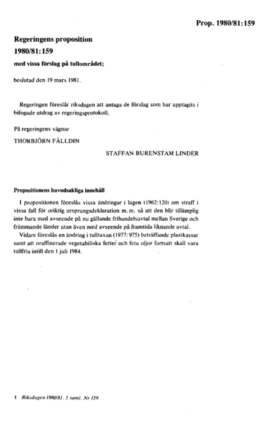 Omslaget till prop. 1980/81:159
