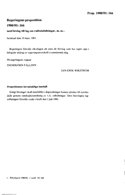 Omslaget till prop. 1980/81:166