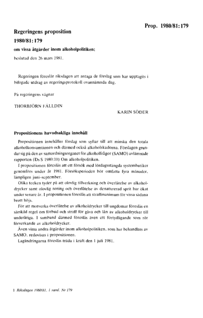 Omslaget till prop. 1980/81:179