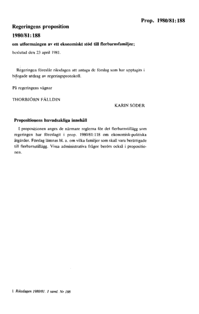 Omslaget till prop. 1980/81:188