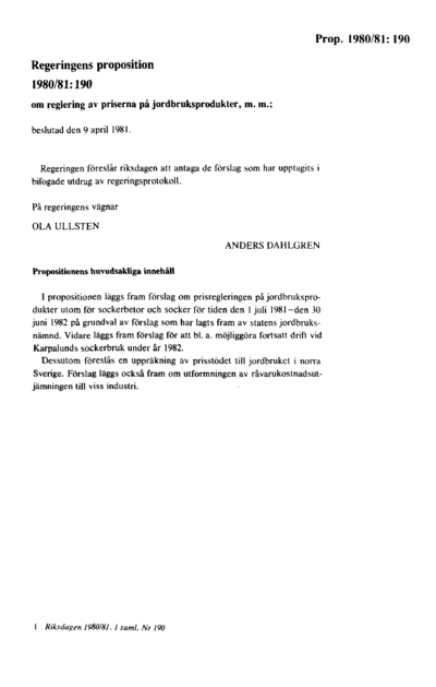 Omslaget till prop. 1980/81:190