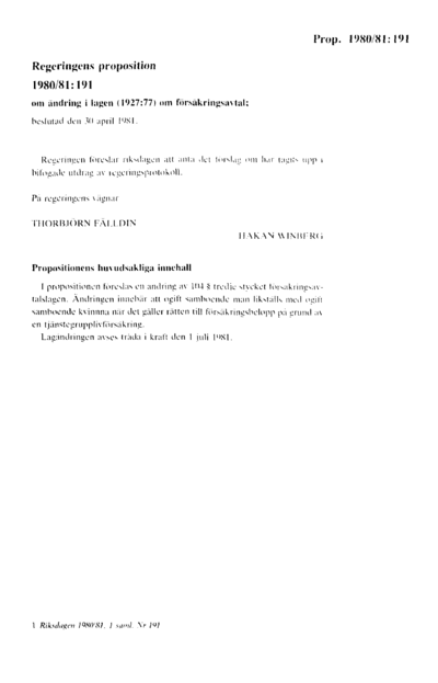 Omslaget till prop. 1980/81:191