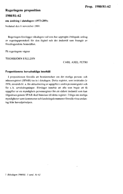 Omslaget till prop. 1980/81:62