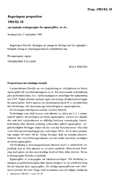 Omslaget till prop. 1981/82:10