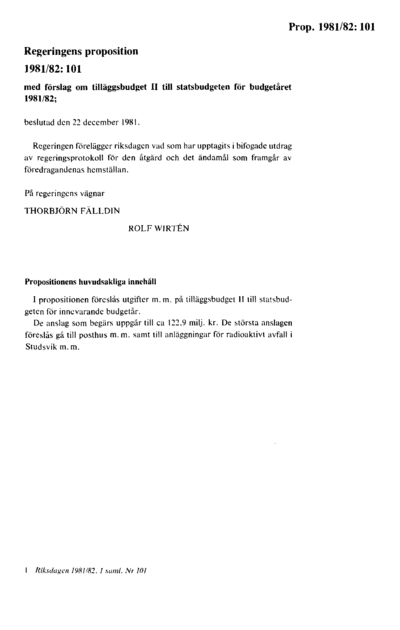 Omslaget till prop. 1981/82:101