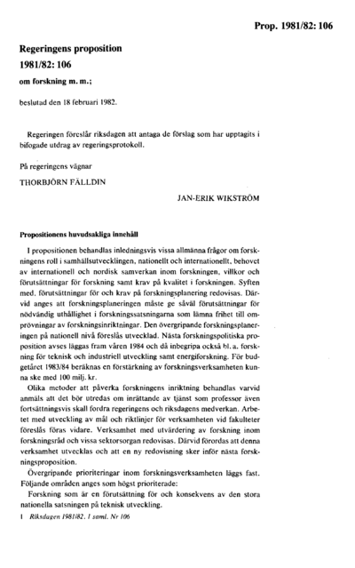 Omslaget till prop. 1981/82:106