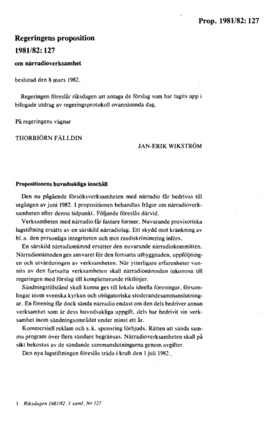 Omslaget till prop. 1981/82:127