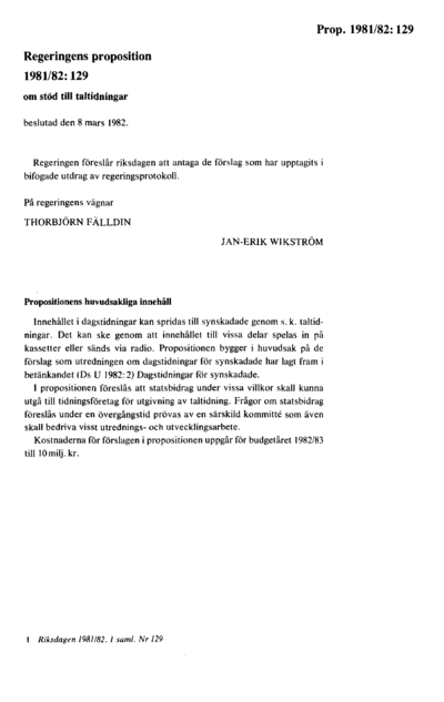 Omslaget till prop. 1981/82:129