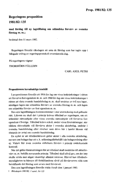 Omslaget till prop. 1981/82:135